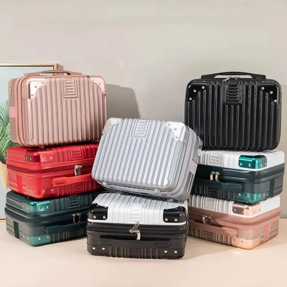 

Retro 14 Inch Makeup Case Cosmetic Handbag Mini Handheld Suitcase Square Anti Collision Luggage Travel Box with Straps Outdoor