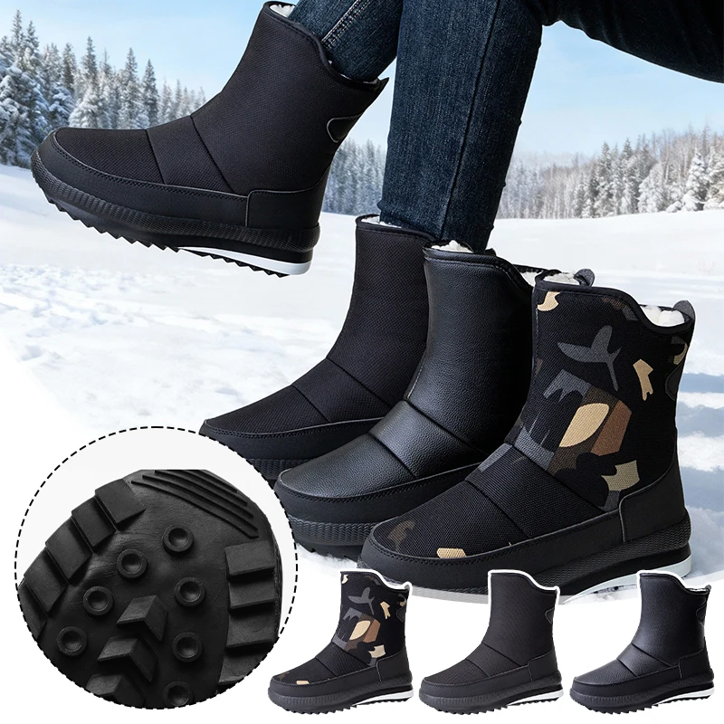 Men Snow Boots Comfortable Mid-Calf Fleece Lined Snow Boots Men Mid-Tube Large Cotton Shoes Warm Winter Boots New