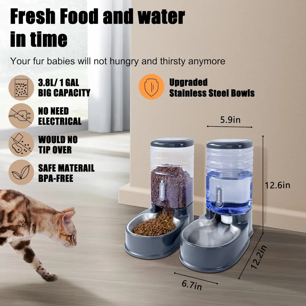 Automatic Pet Feeder and Waterer Set with Stainless Steel Bowls, 3.8L Capacity for Dogs and Cats