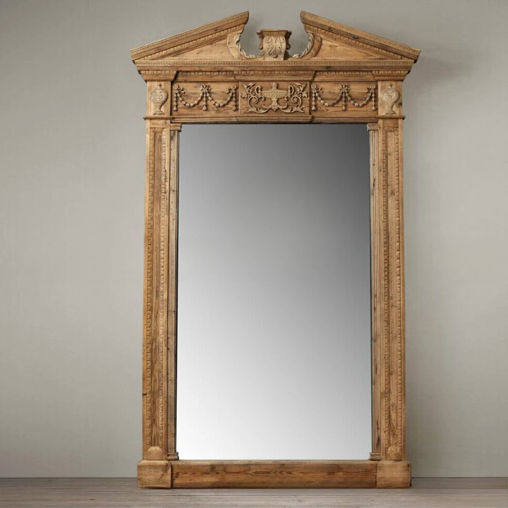 Solid wood retro old full-length mirror modern simple carved oak full-body floor mirror