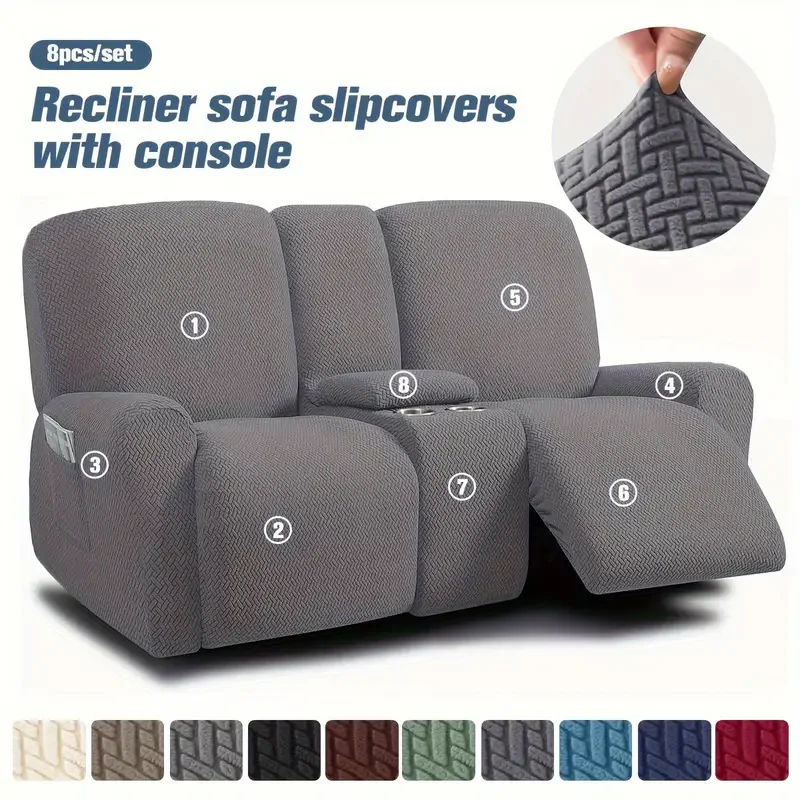 

Jacquard Recliner Sofa Covers Console Cover 2Seater Reclining Armchair Slipcover Elastic Couch Cover with Cup Holder Home Decor