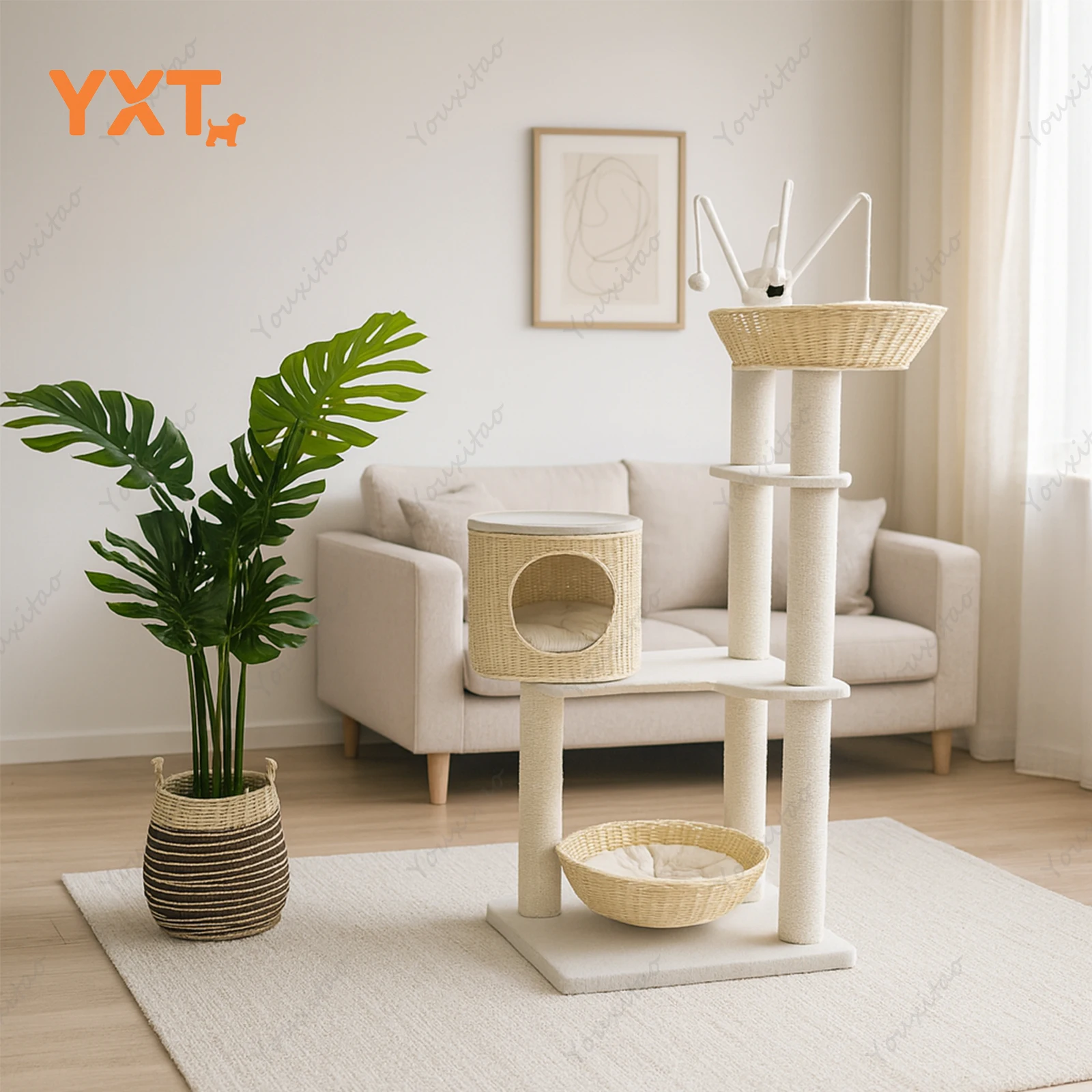 

YXT Cat Tree Woven Rattan Cat Climbing Frame Comprehensive Cat Tree Pet Furniture Four Seasons Cat Scratching Tree