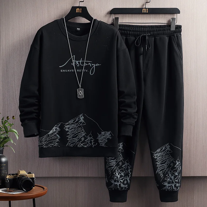 Warm Men's Suit Women's Casual Tracksuit Japan Autumn All Match Hooded Sweater + Trousers Two Piece Set  Mens Clothes 2022 New