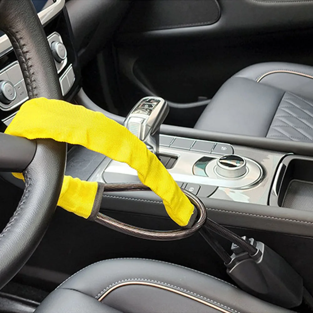 Rapid-Deploy Truck Lock - OneMotion Steering & Seat Belt Hook for Anti-Theft, Military-Grade Braided Steel Cable