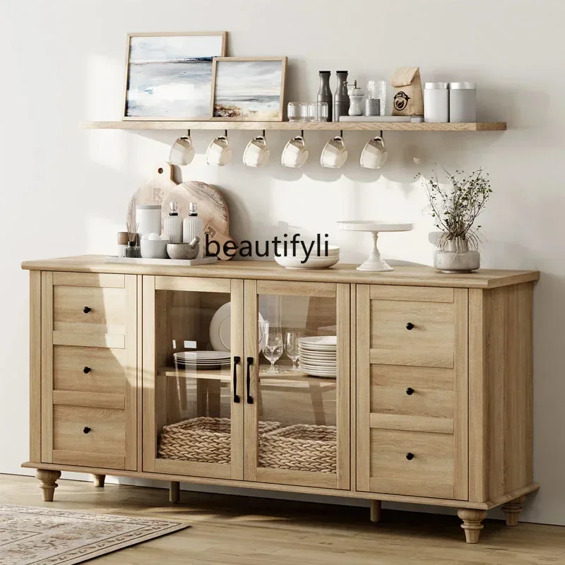 

53American country solid wood retro TV cabinet living room floor cabinet French all solid wood dining side cabinet