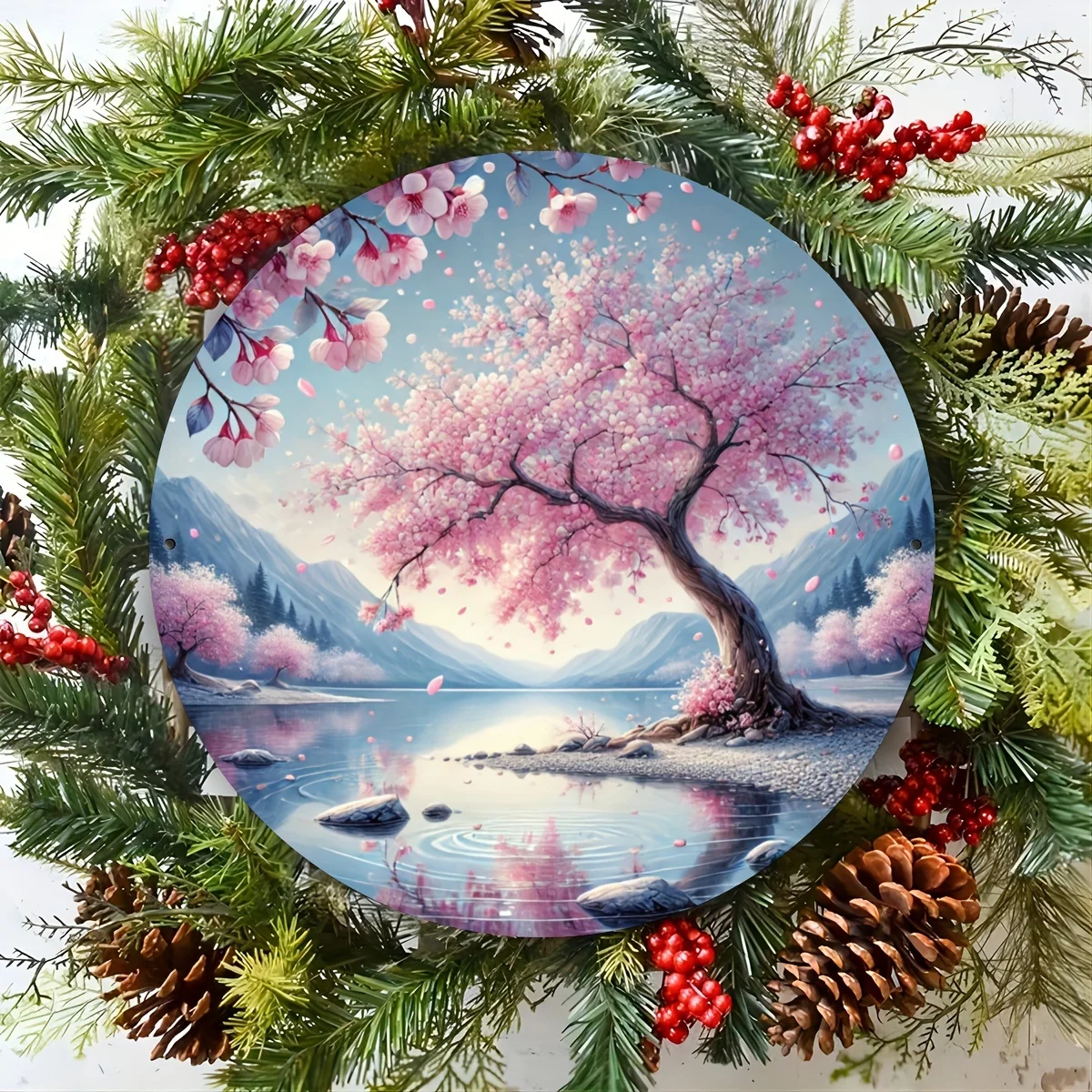 [مسطح 21D] قطعة واحدة، طباعة مسطحة ثنائية الأبعاد، نمط شجرة زهر الكرز، 7.87 × 7.87 بوصة (20 × 20 سم)، مناسبة للمطاعم والحانات والقهوة