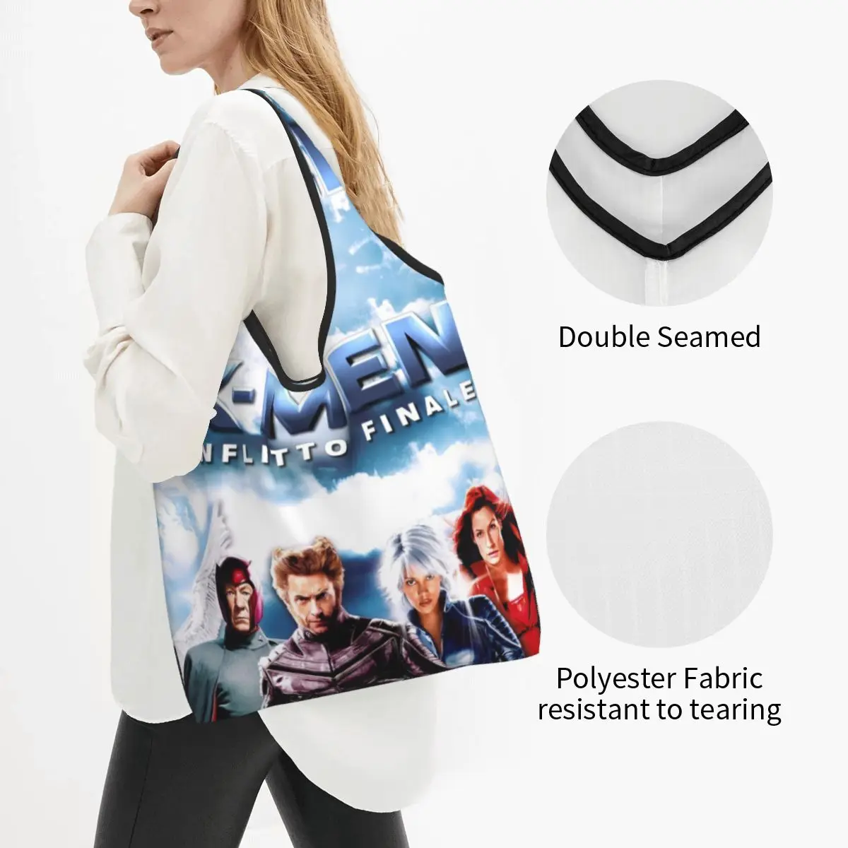 Custom Disney X-Men Marvel Film Groceries Shopping Bags Fashion Shopper Shoulder Tote Bag Big Capacity Portable Handbag