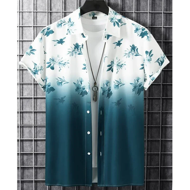 Camisa hawaiana con estampado degradado 3D para hombre, sudadera holgada informal de manga corta de gran tamaño, ropa de alta calidad para fiesta en la playa