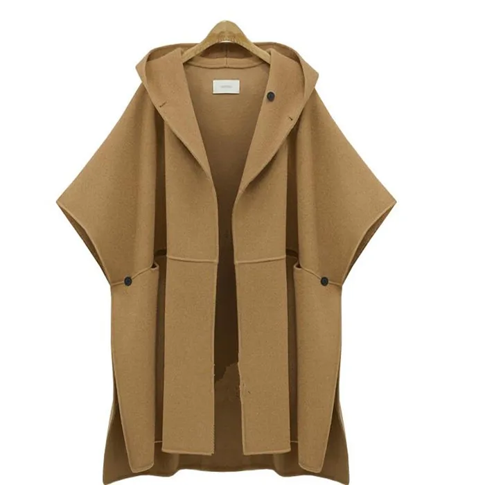 

Внесезонное очень большое женское пальто цвета хаки, шерстяная верхняя одежда, накидка средней длины, модная женская накидка больших размеров Dr