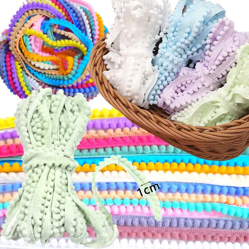 

1-10Meters Mini Pom Pom Trim Lace Ribbon 1cm Wide Colorful Pom Ball Sewing Fringe Pompom Trim for DIY Crafts Curtain Home Decor