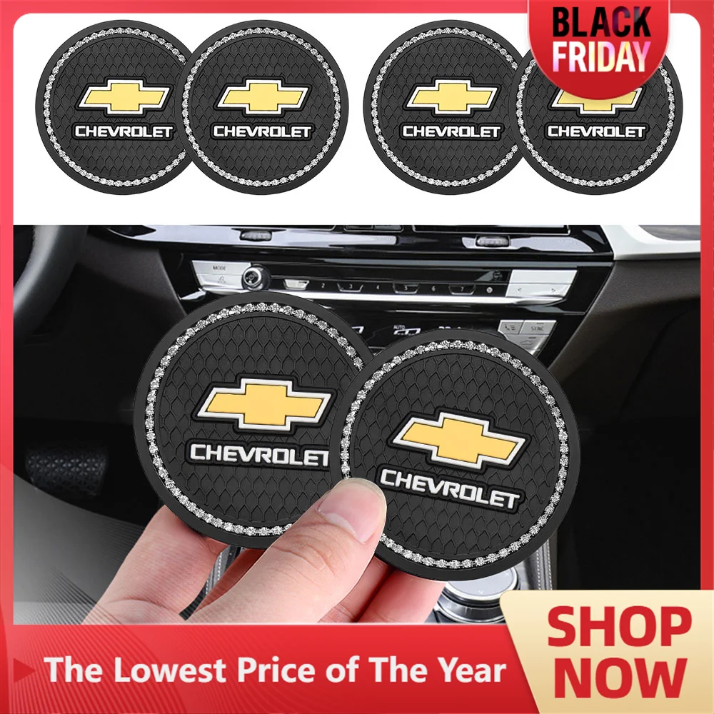 1/2PCS Diamond Car Coaster Car Badge Cup Holder Pad Anti-slip Mat For Chevrolet Colorado Cruze Spark Captiva Aveo Camaro Malibu