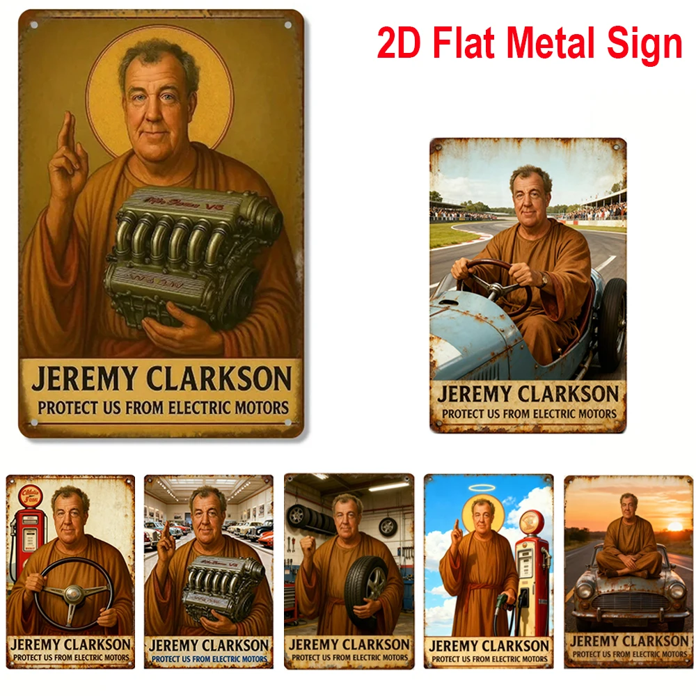 Pôster de metal para carro de corrida Jeremy Clarkson vintage, decoração de garagem resistente, design inspirado em engrenagem superior, 1 peça