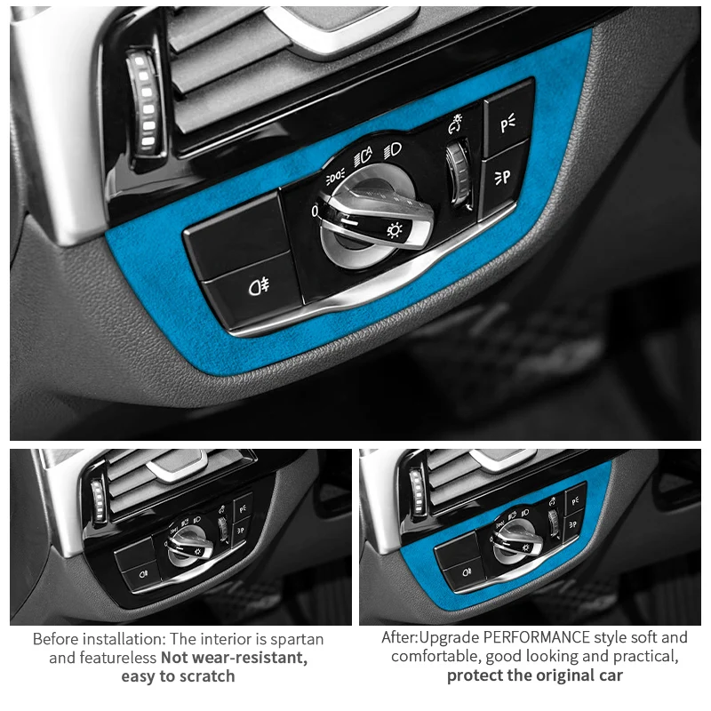 For BMW 5er G30 G38 6GT G32 Headlight Switch Button Light Control Panel Trim Sticker Made of Alcantaras Car Interior Accessories view 2