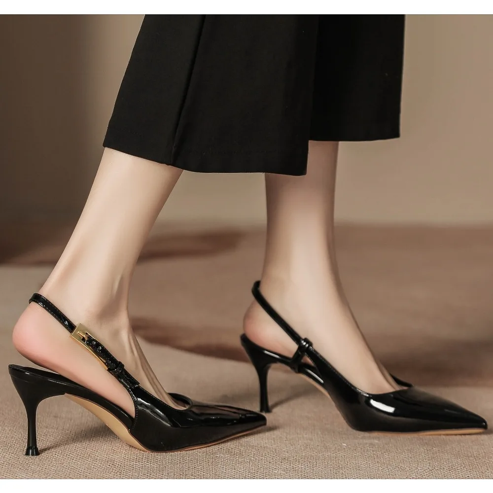 New Brand Women Heeled Sandals Retro Rome High Heels Shoes Women High Heel Slingback INS Leather Buckle Pumps Mules