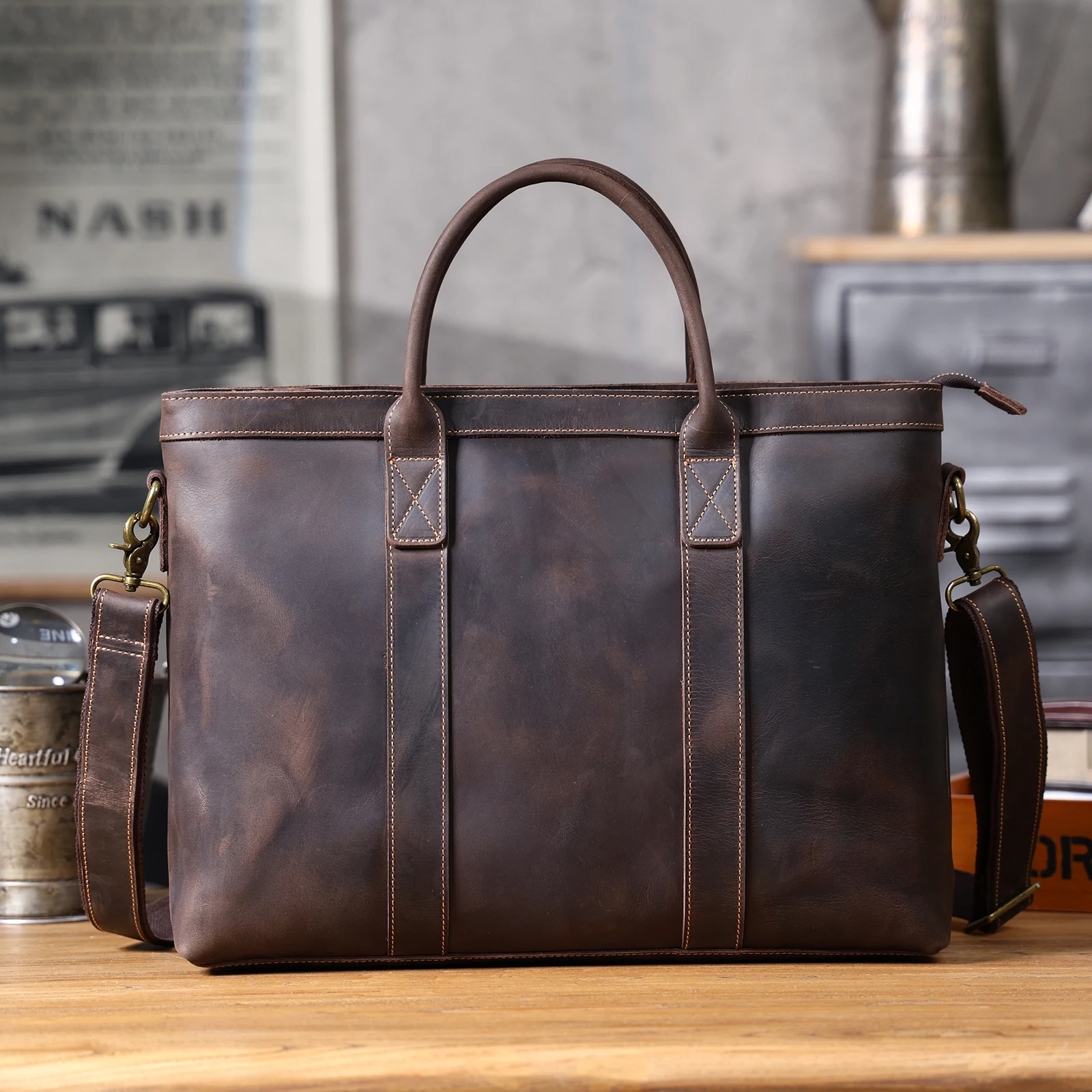 Vintage Echtleder Herren-Aktentasche 16 Zoll Laptop-Taschen Crazy Horse Leder Messenger-Handtasche Rindsleder Geschenkidee für Männer – Detail 25