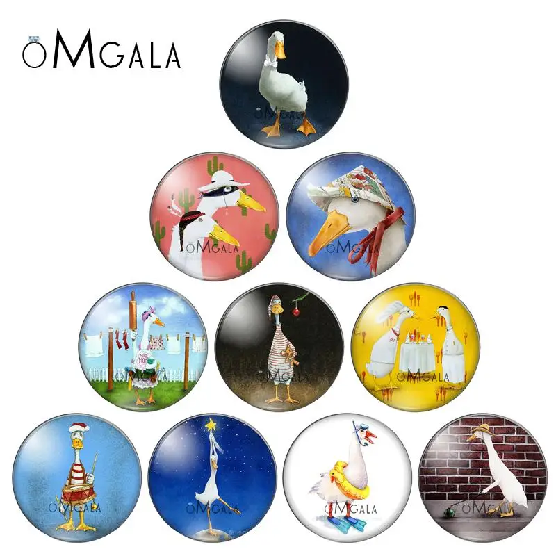 Art Painting Cute Duck Animals 10pcs mixed 12mm/16mm/18mm/25mm Round photo glass cabochon demo flat back Making findings ZB0566