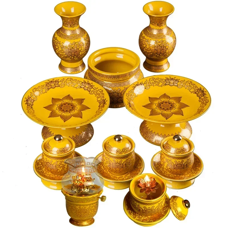Buddha Hall Offer Table Ceramics Fruit Dish Oil Lamp Creativity Home Decoration Craft Traditional Buddhism Worship Supplies