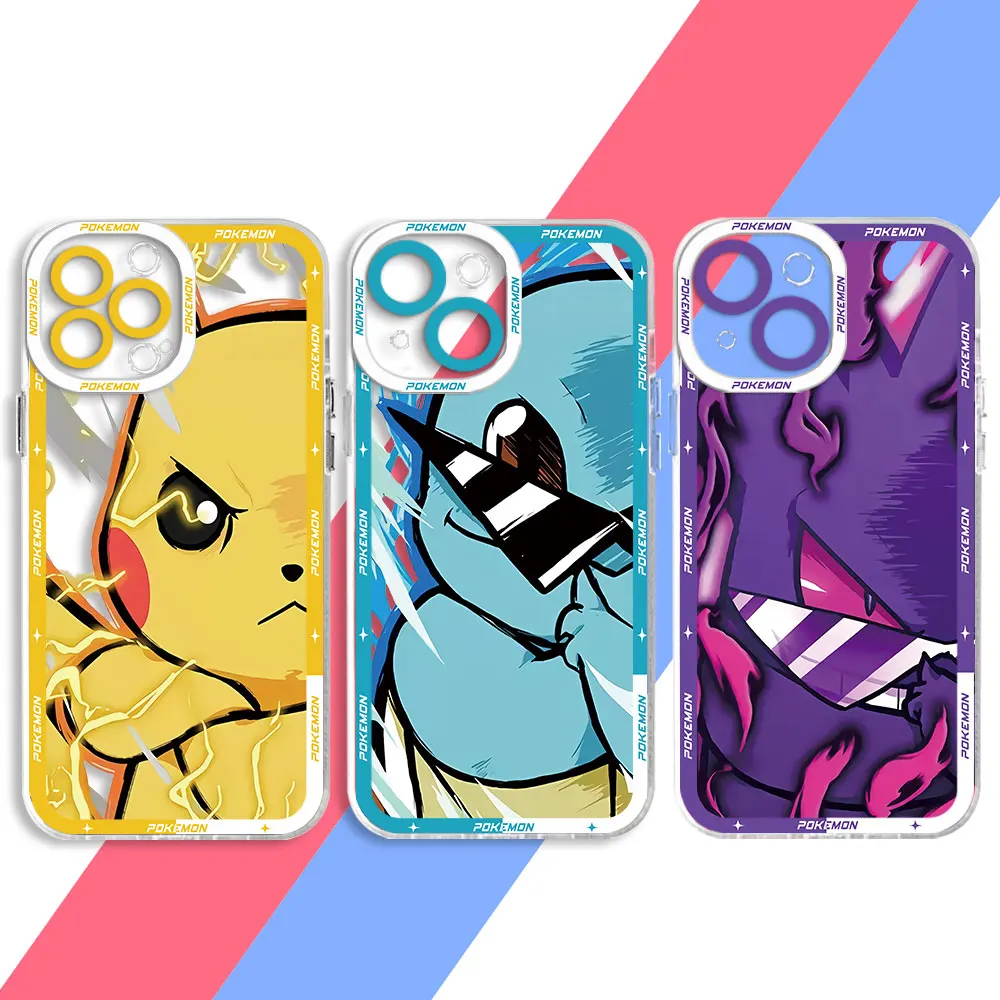 Phone Case for iPhone 15 Pro Max 13 14Pro XSmax 7 8 Plus 11pro 6 X XS 12 Mini 6S Clear Fundas Cover Lightning P-Pikachus Gengar