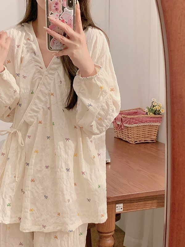 

Maternity Sleepwear Women's Spring Summer Thin Breathable Sweat Absorbent Postpartum Moon Clothes Nursing Home Set V-neck Lon...