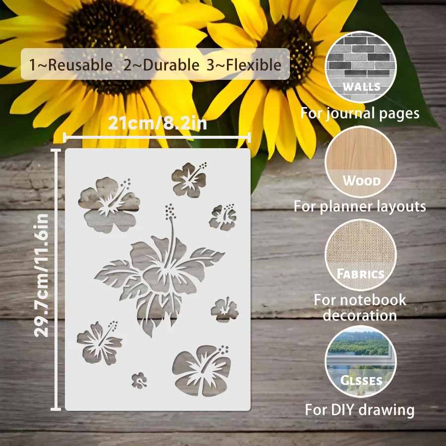 1PC A4 Floral Painting Stencil Simple Flower DIY Drawing Template for Home Decor