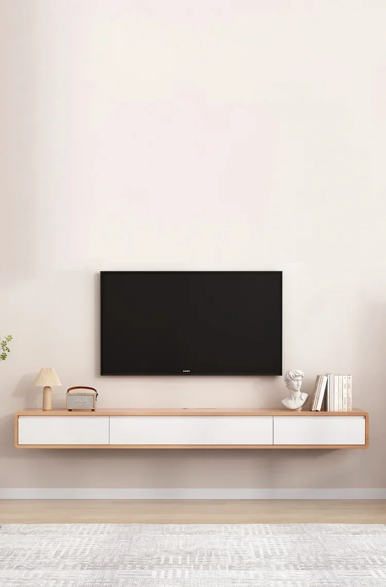 Modern Solid Wood Living Room TV Cabinet Minimalist Home Furniture Small Household Wall Mounted TV Cabinet with Drawers