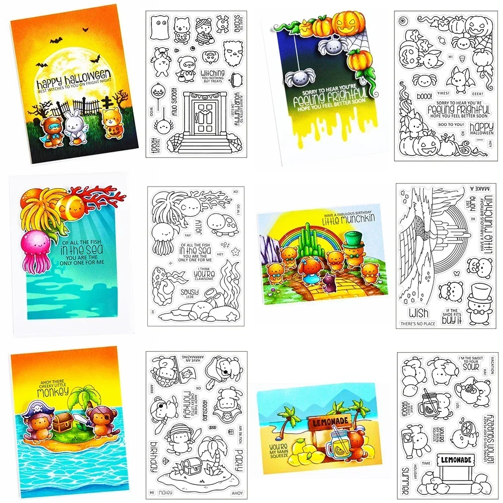 Halloween Gruselige Ecken behandelt bitte Stempel und Stanzformen Octopus Pirate Pals Zitronenstempel für DIY Scrapbooking Kartenherstellung