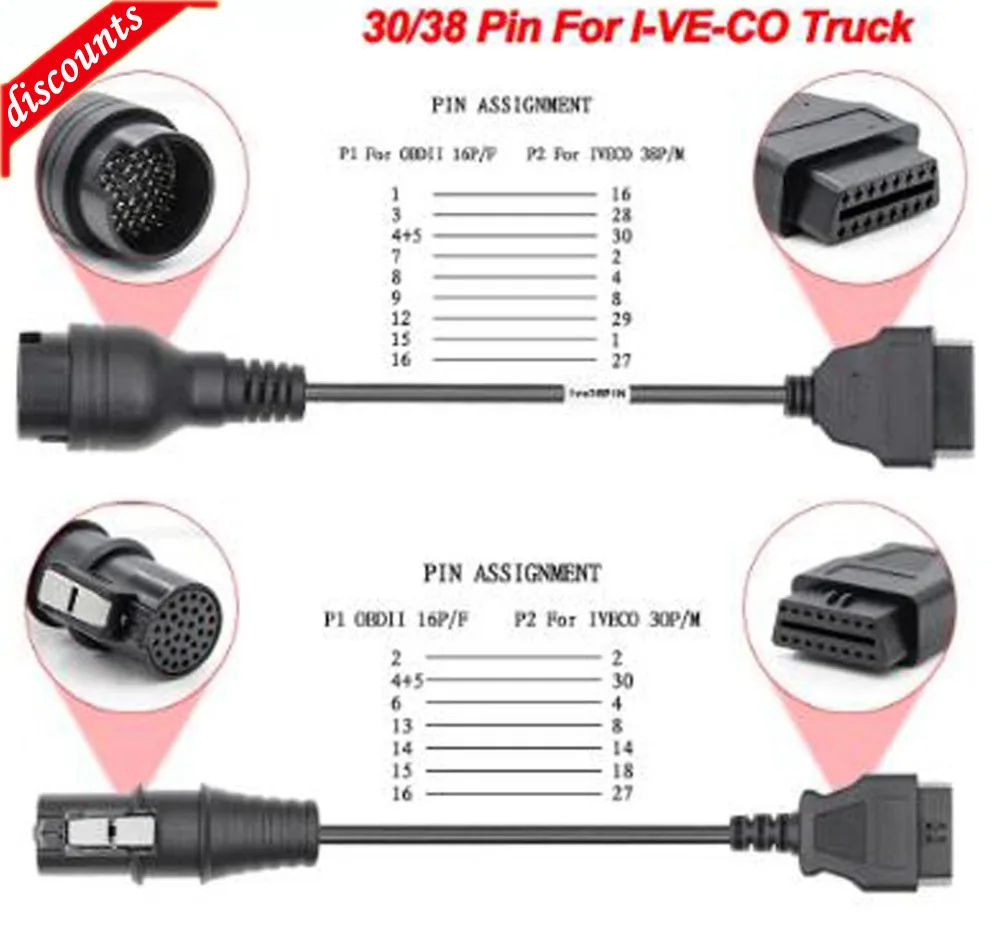 OBD2 Connector Adapter For IVECO Truck 30/38 Pin OBD to OBD2 16Pin For IVECO OBD OBD2 Diagnostic Auto Tool OBD2 Extension Cable