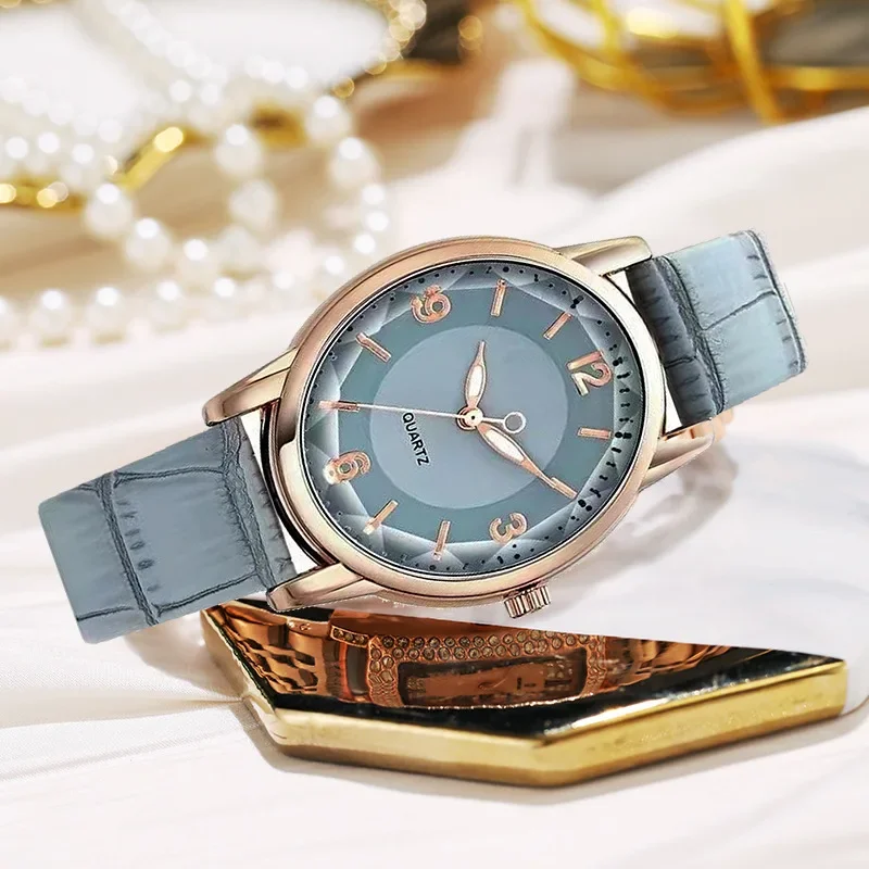 Women's Watch Round Large Dial Simple Arabic Numerals Alloy Case Quartz Watch PU Leather Bracelet Luxury Business Reloj Mujer