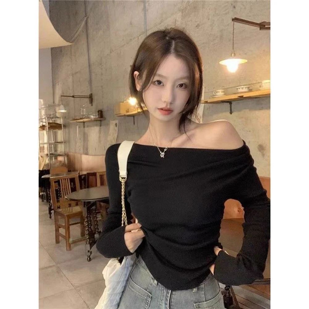 

Женская облегающая рубашка с открытыми плечами и длинными рукавами из полиэстера, удобная для повседневного использования в праздничном клубе