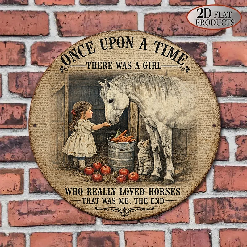CIFBUY Vintage Flat Round Aluminum Wall Art, Horse Lover Quote Metal Sign Waterproof Durable Decor for Living Room Bedroom Home
