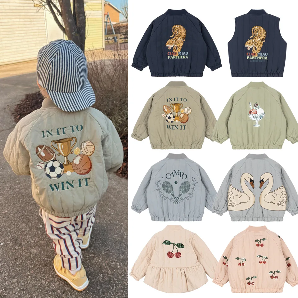 26 Autumn/winter New Children's Embroidered Sequined Cherry Ice Cream Vest Jacket