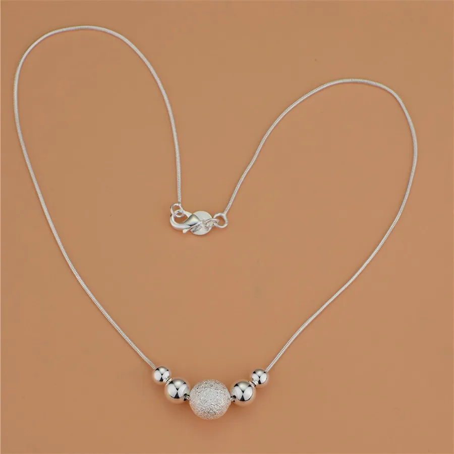 2pcs set 925 Sterling Silver Classy Beads Necklace Earrings for Women Fashion Designer Wedding Jewelry Set