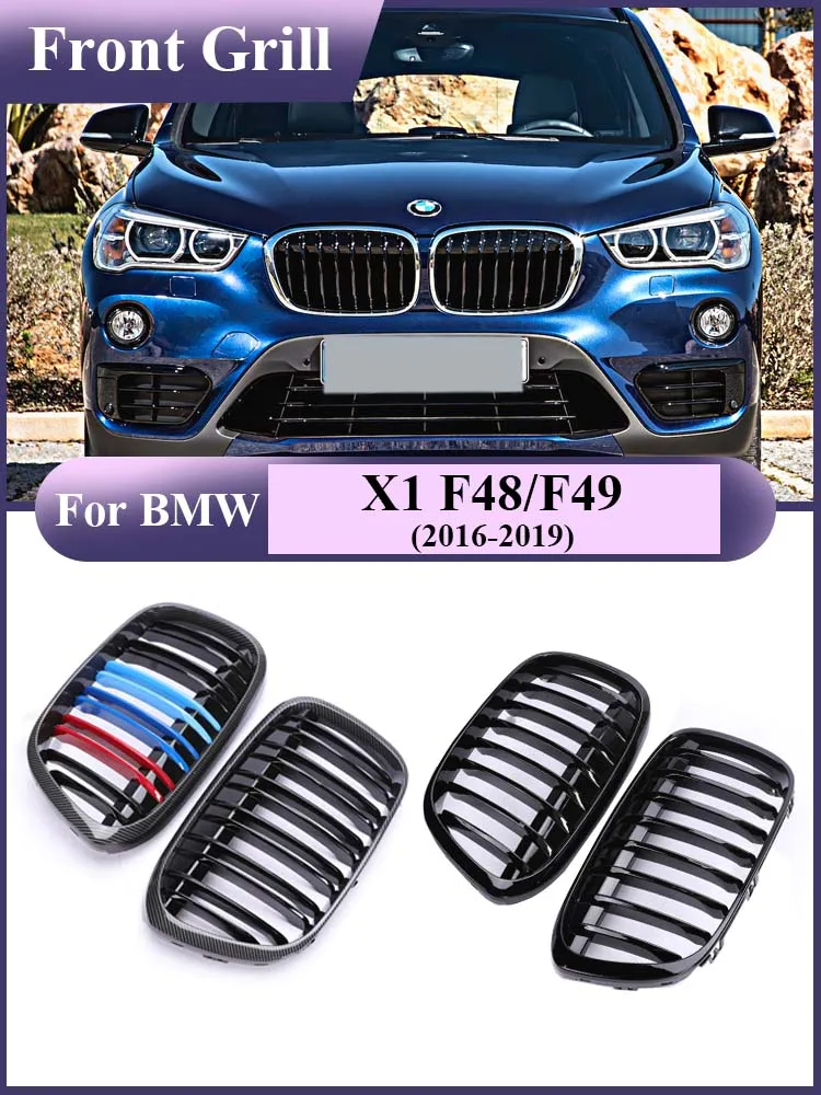 

Gloss Black Carbon M Design Grille for BMW X1 F48 F49 2016-2019 XDrive Car Front Upper Kidney Bumper Shadowline Grill