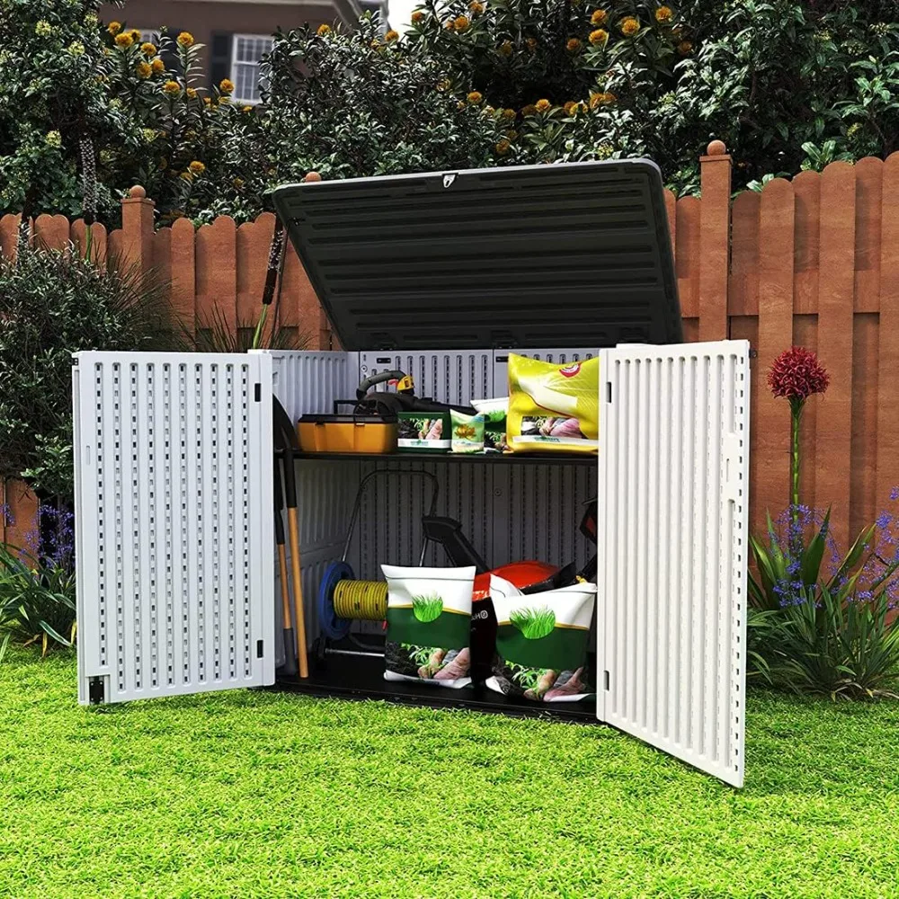 

Larger Outdoor Storage Shed Weather Resistance, Horizontal Outdoor Storage Box Waterproof for Garden, Patios, Backyards,