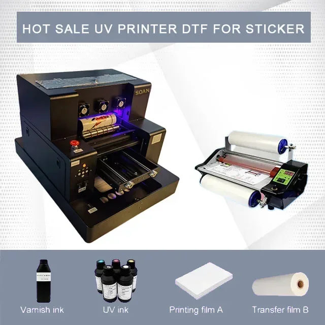 A4 UV Printer with Varnish UV DTF for Printing Bottle Pen Phone Case A4 uv Flatbed Printer