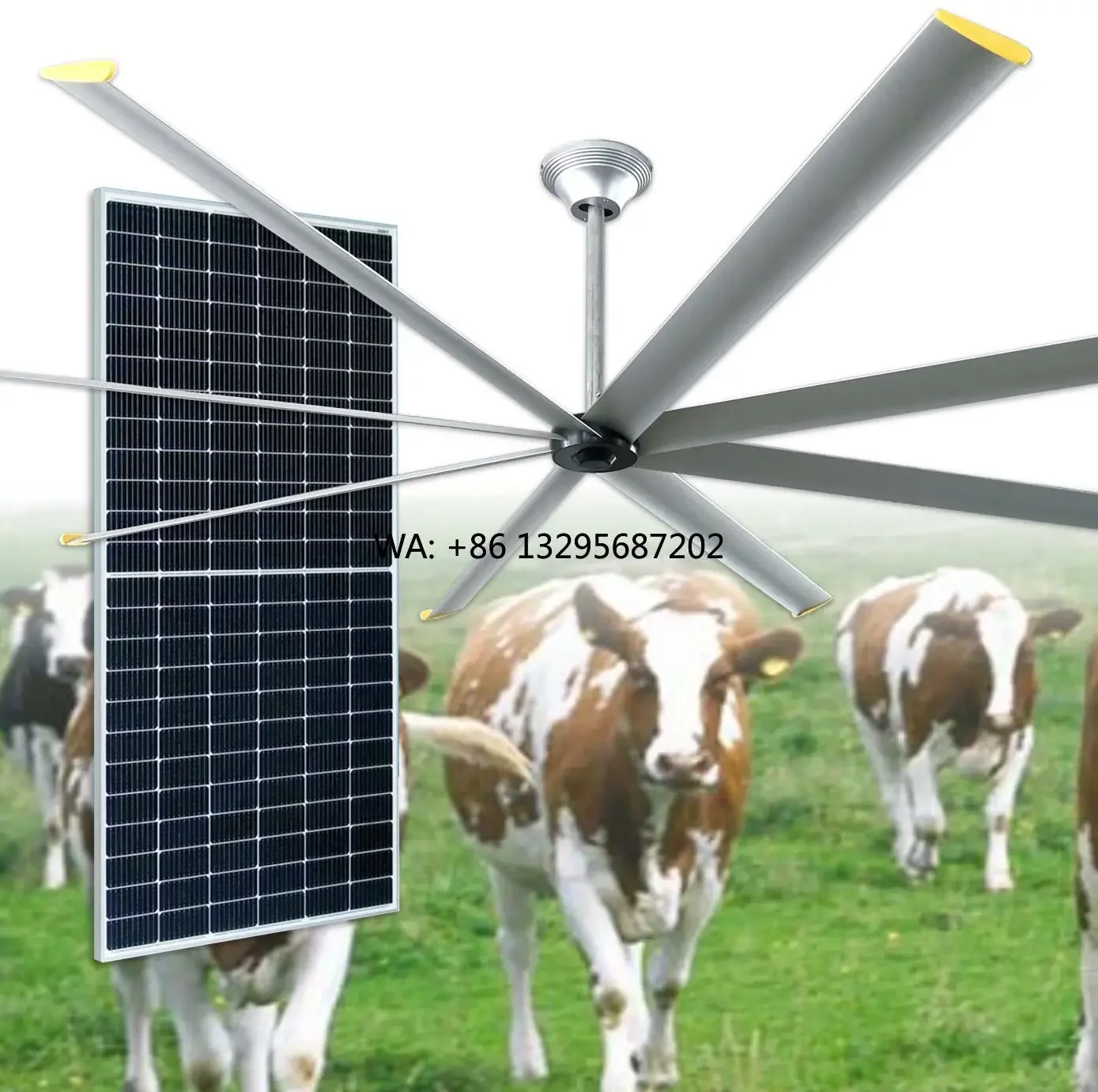 

New Generation Solar Powered HVLS Big Fan 10ft Natural Cool Air Ventilation Cooling for Dairy Farm Industrial Big Ceiling Fan