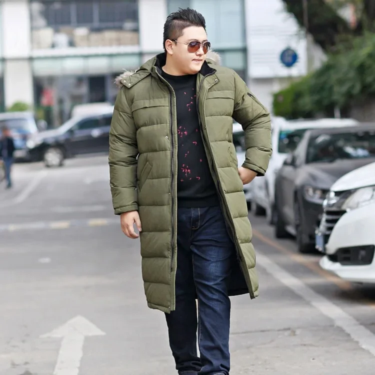 Extra large down jacket weighing 300 pounds, enlarged with added fat, trendy and thickened over the knee, winter warm long coat