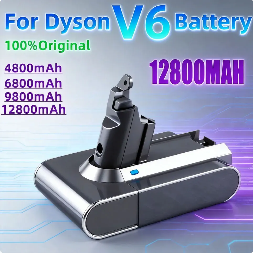 Batterie de remplacement pour aspirateur Dyson V6 21.6V 12800mAh compatible DC62 DC59 DC58 SV03 SV04 SV09 Animal Motorhead V6 Slim Absolute