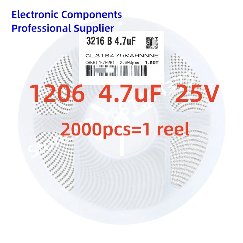 

2000pcs/reel SMD chip capacitor 1206 4.7UF 10V 16V 25V 50V 6.3V 3216 3.2X1.6mm 10% X7R CL31B475KAHNNNE NEW High quality 1 reel