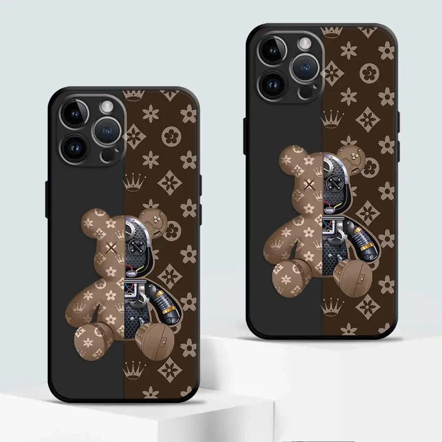 

Luxury Robots Bears Phone Case for iPhone 16e 11 16Pro Max 14 Pro 11 Plus 12 Mini 13 15 12 14 Black