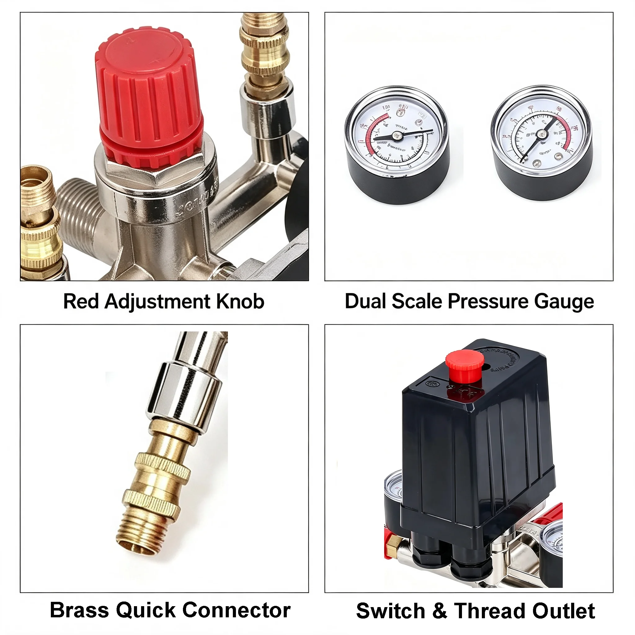 Compressor Single Hole Pressure Switch Air Power Tool Parts Air Pump Bama Bracket Assembly Manifold Regulator Pressure Gauges
