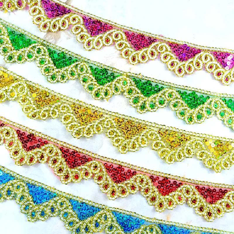 9 Yds Sequined Embroidery Lace For Carnival Cosumes Ribbon Lace Wave Crochet Gold Silver Braid Trims Gold Sewing Band 4.5cm