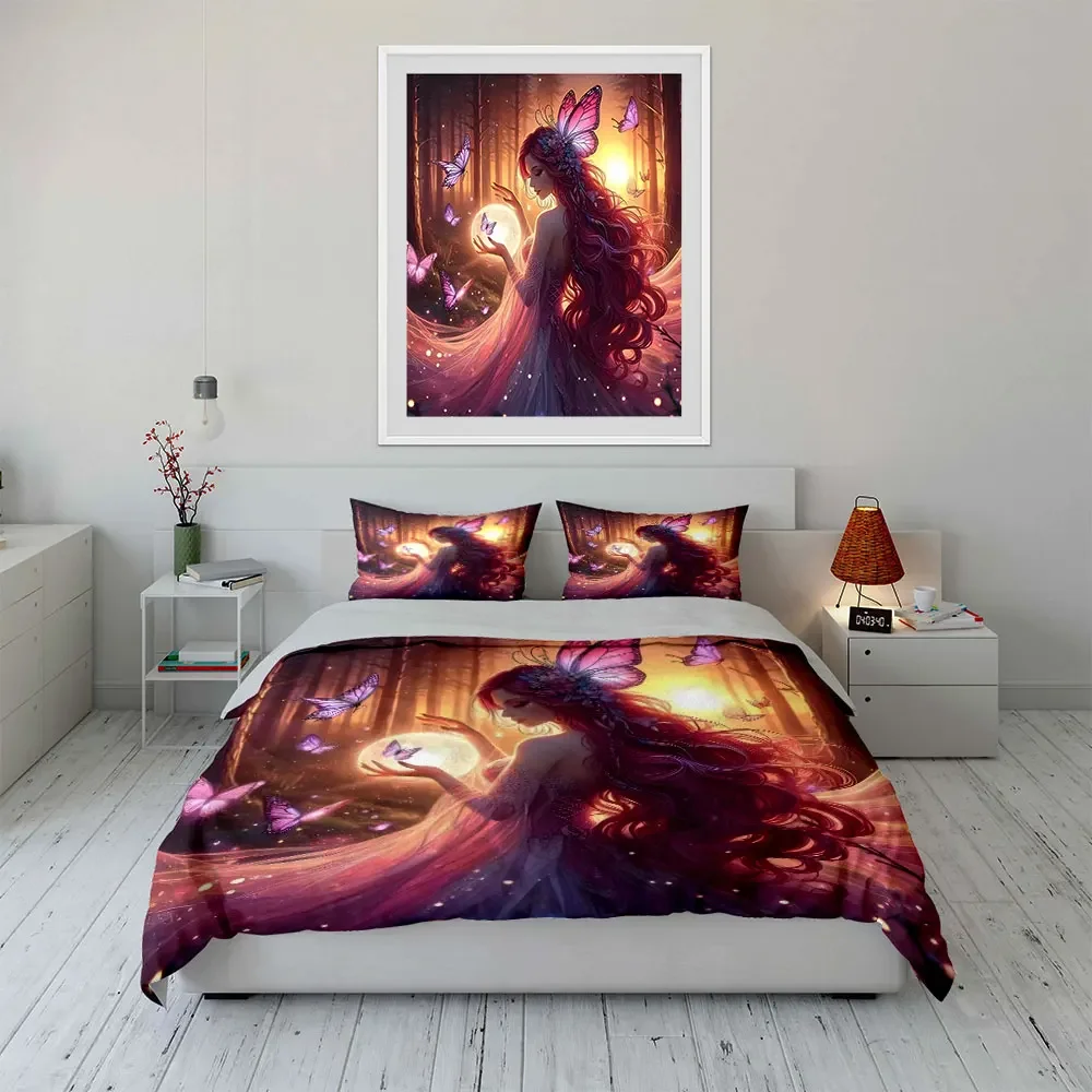 Fairy-Themed Artwork Set Bedding Set with 1 Duvet Cover 2 Pillowcases Single Double King Queen, Gift