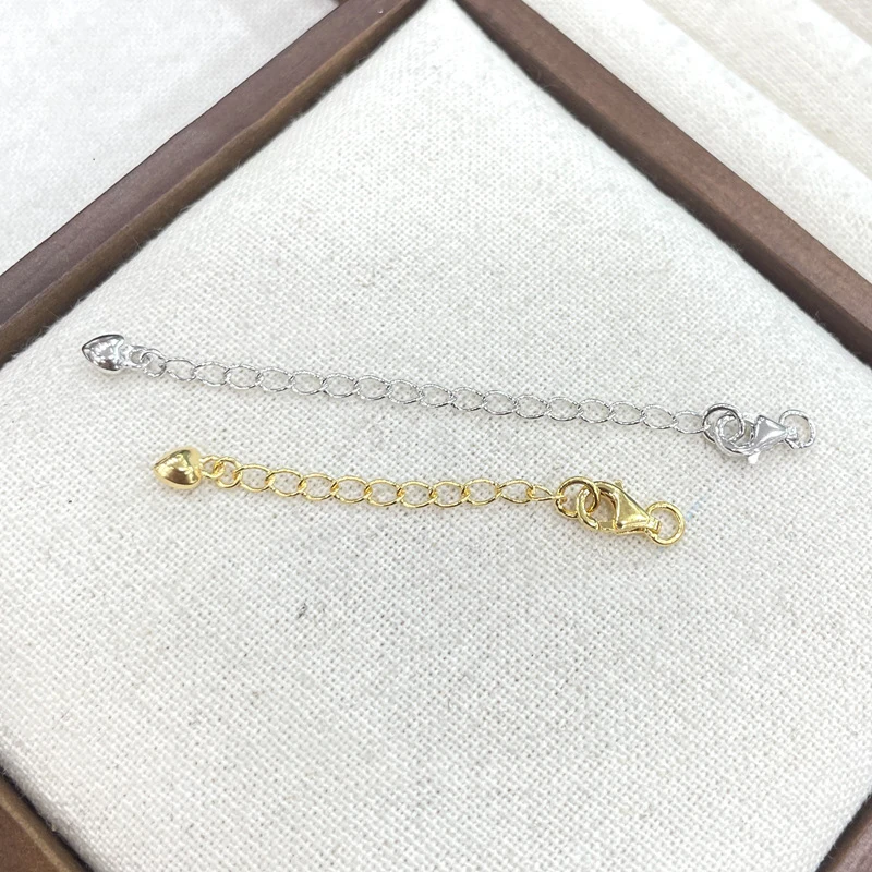 925 Silver Extension Extended Tail Chains Making Findings Bracelet Necklaces Connectors DIY Jewelry Heart Lobster Clasps