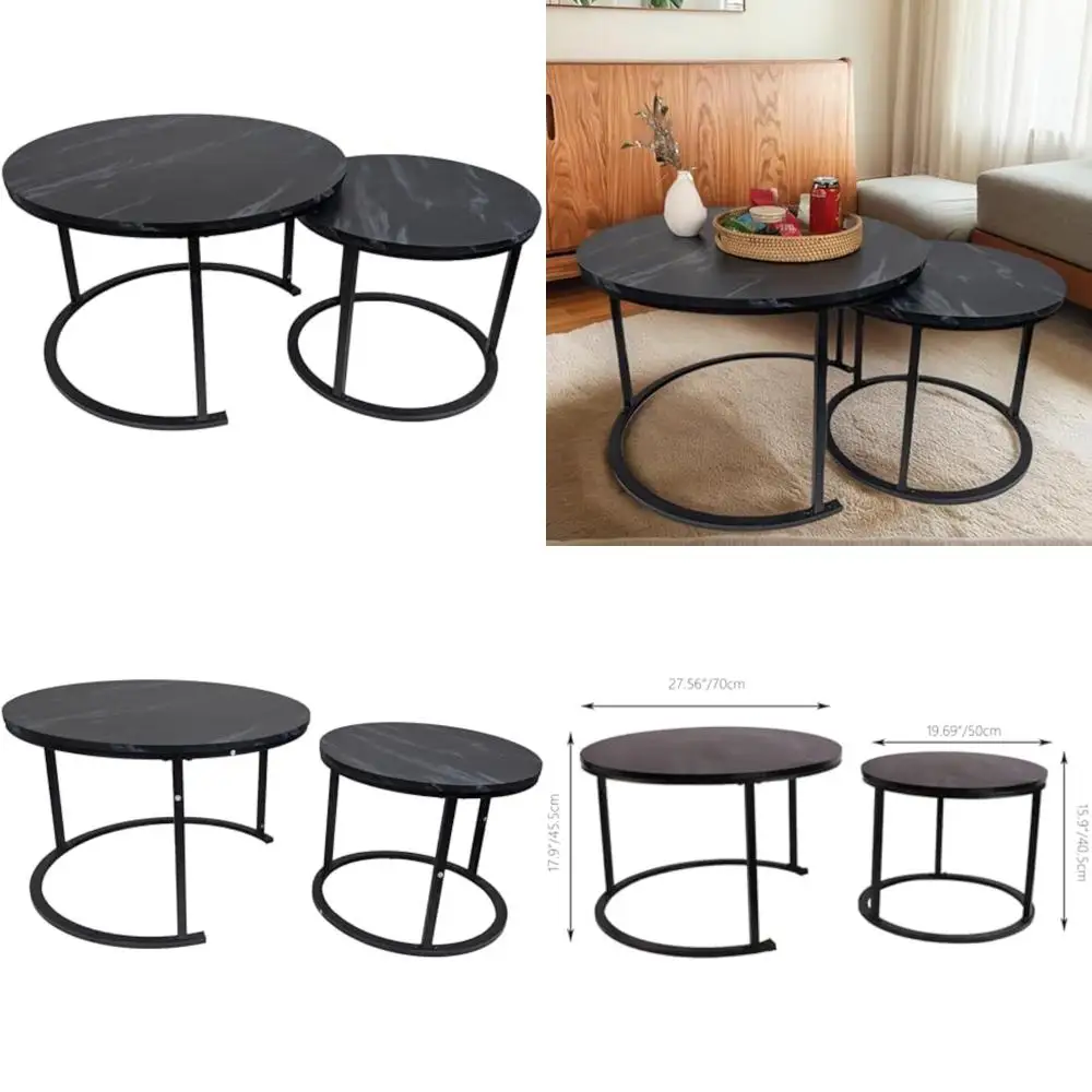 

Pair of Industrial Style Stackable Coffee Tables for Living Room - Durable Wood-Look Accent Furniture