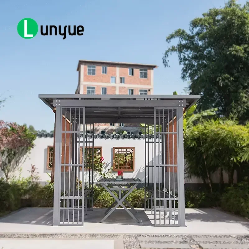 Aluminum Wooden Garden Gazebo 2in1 Outdoor Shade Tent Luxury Patio Canopy for Backyard Lawn Camping Sun Protection Shelter