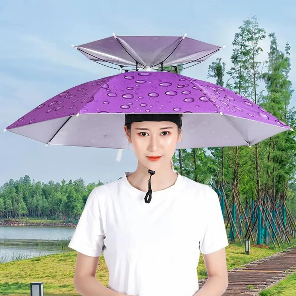 Rain Umbrella Hat Foldable Outdoor Pesca Sunny Rainy Wearing Umbrella Hat Double-Layer UVProtection Camping Fishing Umbrella Cap