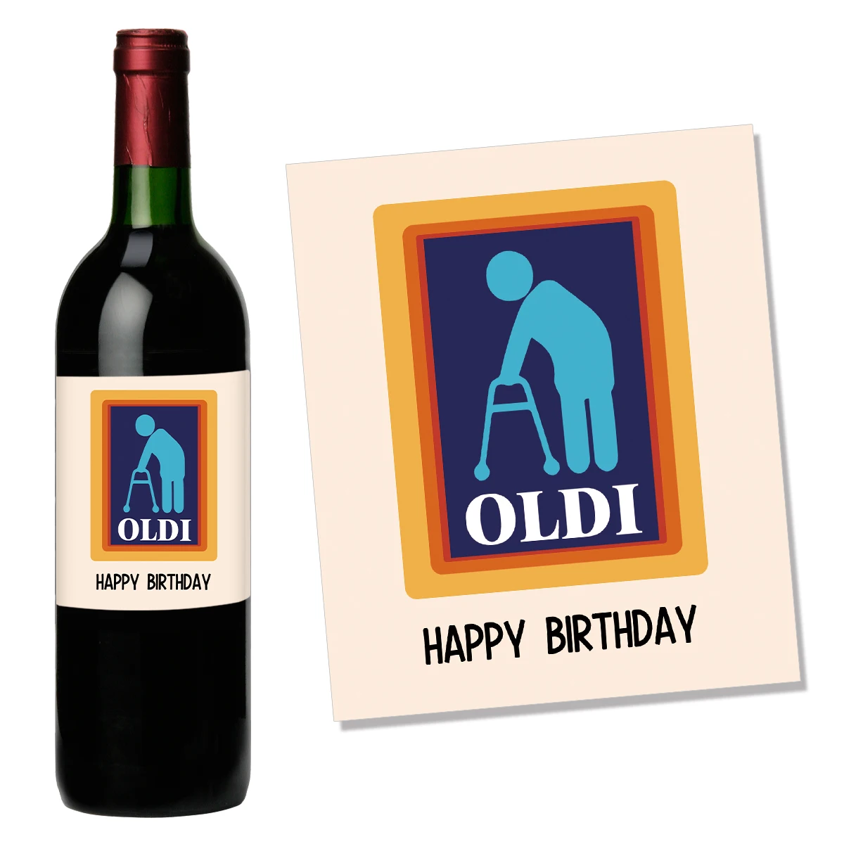 4pcs/pack Oldi Happy Birthday Wine Bottle Labels for Him Wine Gift labels for Men Dad Friend Funny Birthday Wine Bottle Stickers