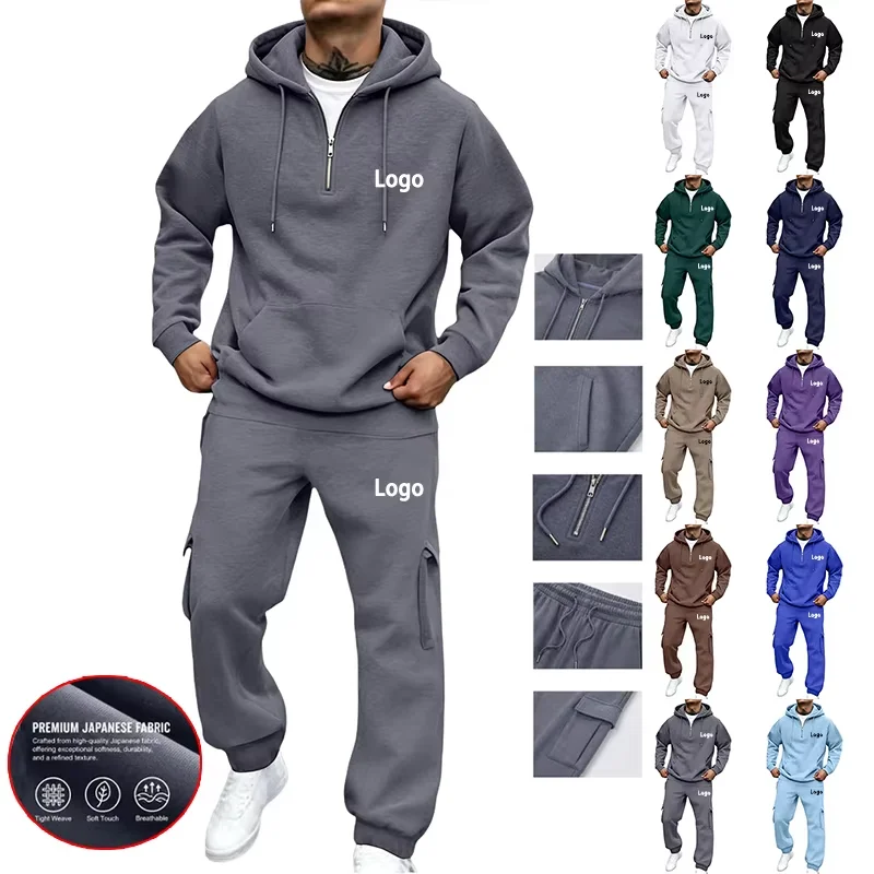 Individuell bedruckter Herren-Trainingsanzug, 2-teiliges Set, Kapuzenpullover mit Reißverschluss, Jogginghose, Sportbekleidung, Trainings-, Lauf-, Jogging- und Freizeitoutfit – Detail 3