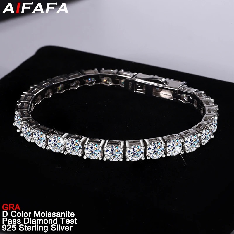 3-4-5mm Real Full Moissanite Diamond Tennis Chains Bracelet for Women Men s925 Silver All Moissanite Hand Chain Fine Jewelry GRA